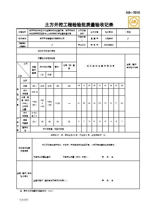 SG-T010土方开挖工程检验批质量验收记录