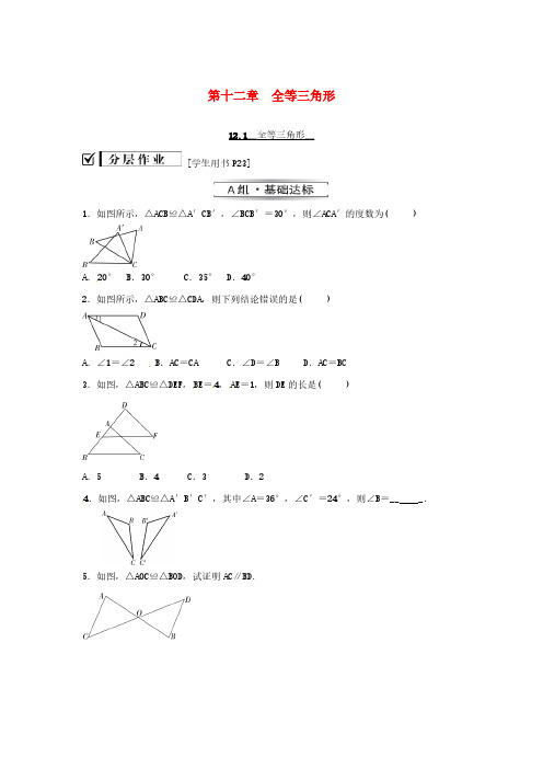 2020年人教版八年级数学上册 分层练习作业本 《全等三角形》(含答案)