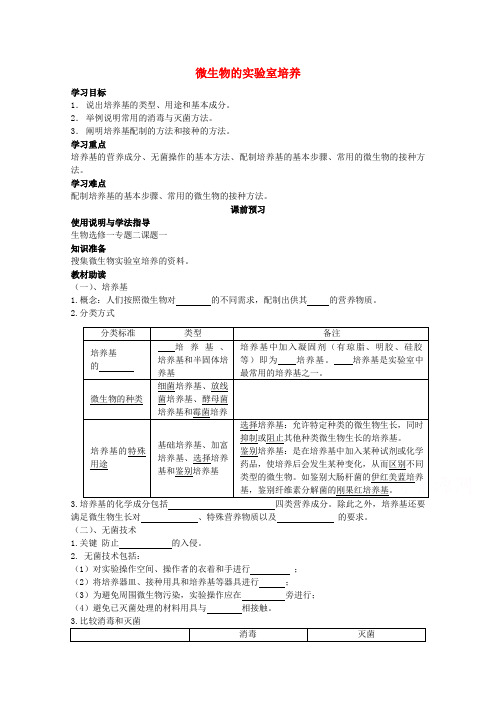 四川省岳池县第一中学高中生物 专题2 课题1 微生物的实验室培养学案 新人教版选修1