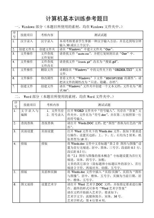 计算机基本训练参考题目