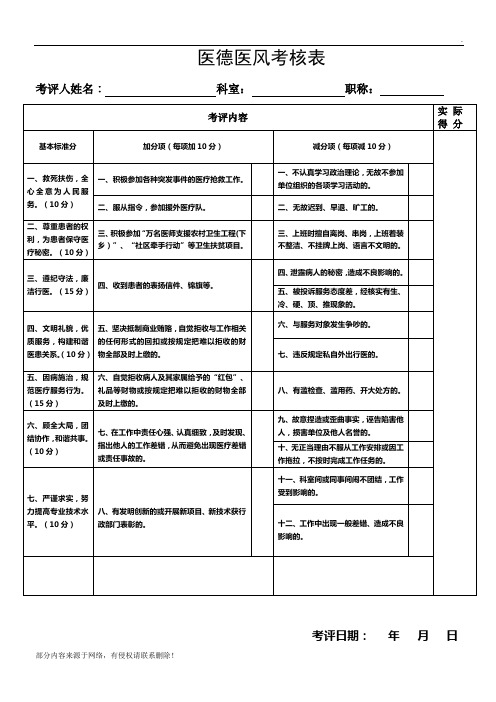 医德医风考核表