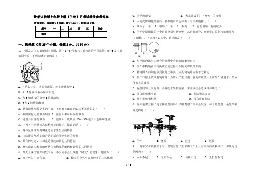 最新人教版七年级上册《生物》月考试卷及参考答案