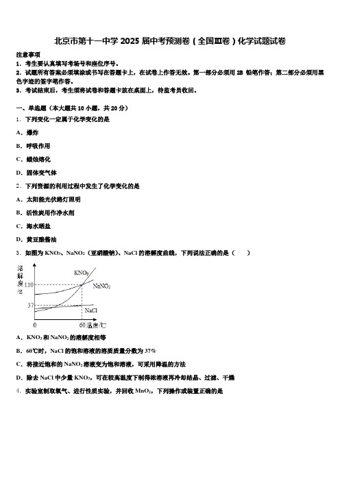 北京市第十一中学2025届中考预测卷(全国Ⅲ卷)化学试题试卷含解析