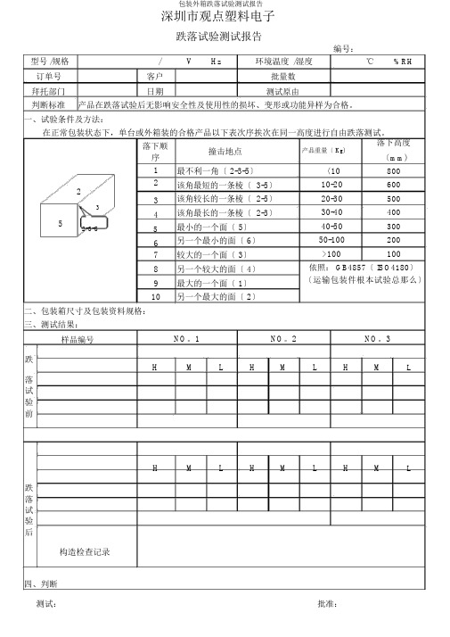 包装外箱跌落试验测试报告