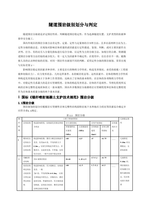 隧道围岩类别划分与判定