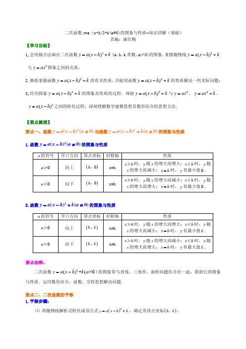 二次函数y=a(x-h)^2k(a≠0)的图象与性质—知识讲解(基础)