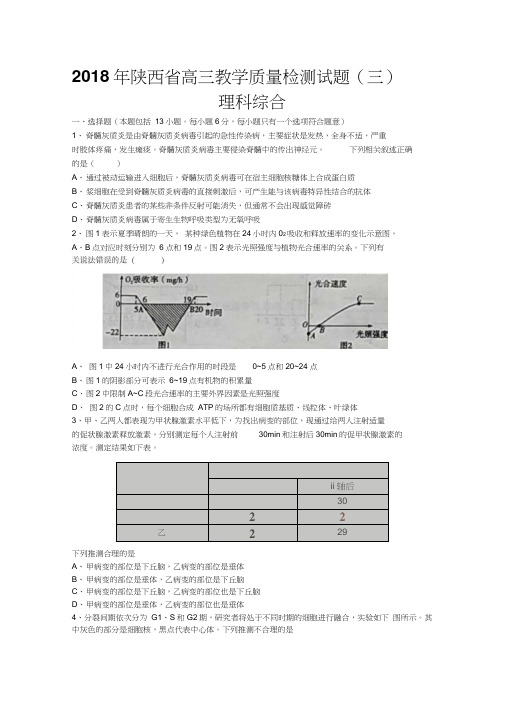 2018年陕西省高三教学质量检测试题(三)理科综合