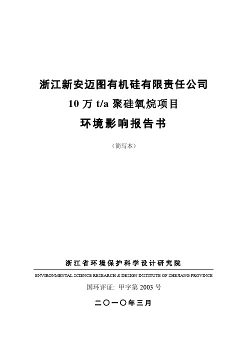 新安迈图10万吨年有机硅单体环境影响报告书