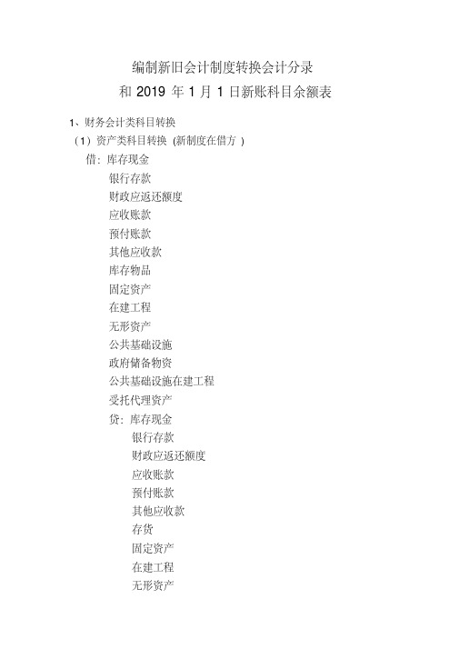 事业单位新旧会计制度转换会计分录和2019年1月1日新账科目余额表-(5176)