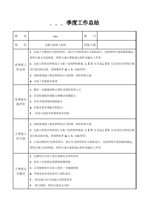 光源与照明工程师季度工作总结