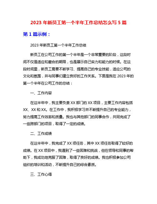 2023年新员工第一个半年工作总结怎么写5篇