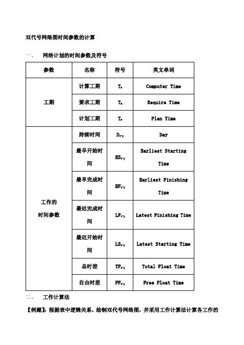 双代号网络图时间参数的计算