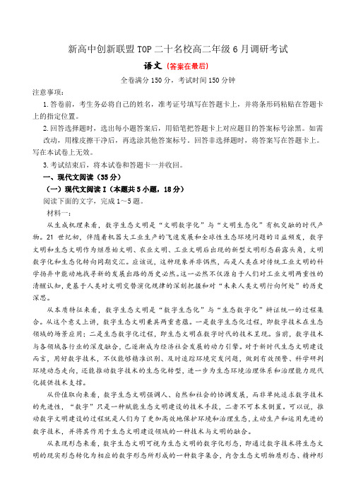 河南省新高中创新联盟TOP二十名校2023-2024学年高二下学期6月调研考试 语文含答案