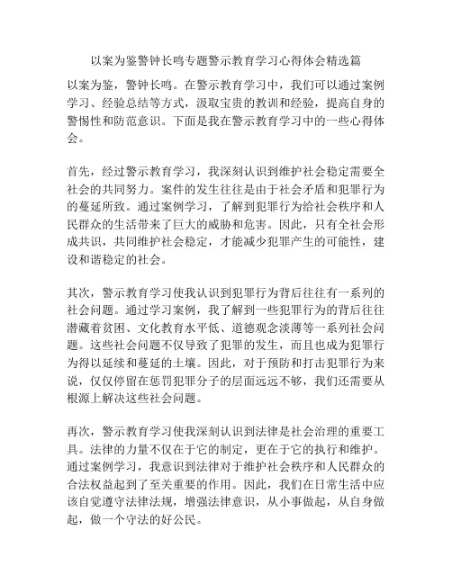 以案为鉴警钟长鸣专题警示教育学习心得体会精选篇