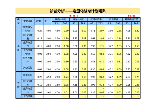 财务会计诊断分析——定量化战略计划矩阵表格