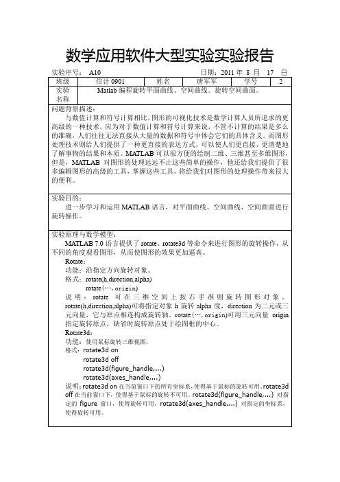 数学应用软件大型实验实验报告