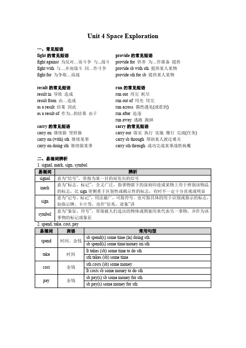 (新教材)人教版 2019 高中英语必修三 第四单元(知识点总结全)