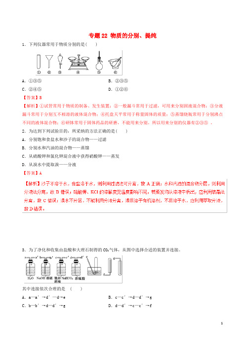 2024年高考化学二轮复习专题22物质的分离提纯练习