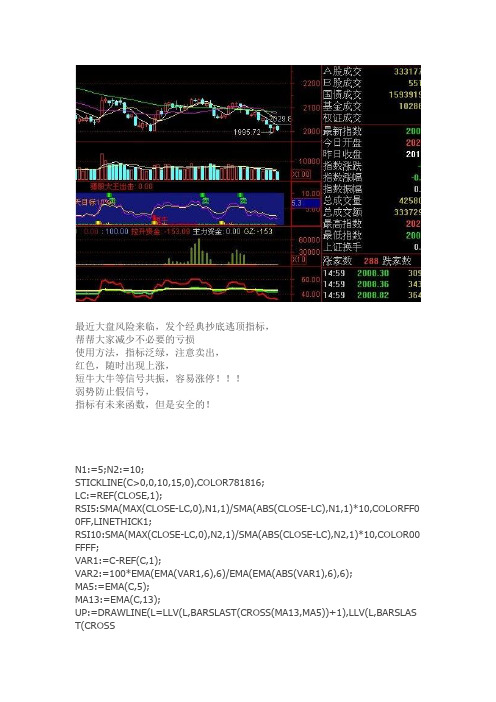 通达信指标公式源码 常用的经典抓牛逃顶抄底附图