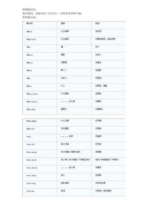 小学英语语法 特殊疑问句及练习