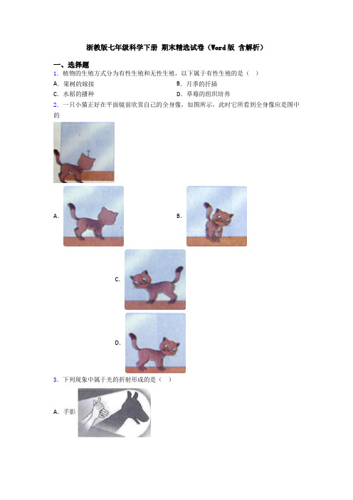 浙教版七年级科学下册 期末精选试卷(Word版 含解析)