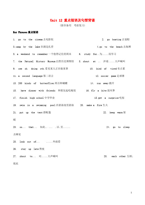 七年级英语下册Unit12Whatdidyoudolastweekend重点单词及句型背诵默写