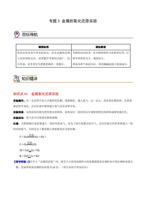 专题3金属的氧化还原实验(学生版+解析)