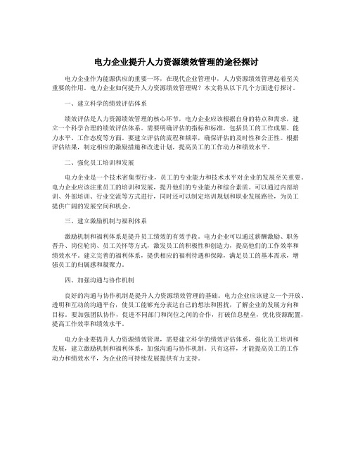 电力企业提升人力资源绩效管理的途径探讨