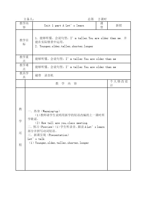 最新六年级英语下册(PEP) 教案  Unit 1 (全)4