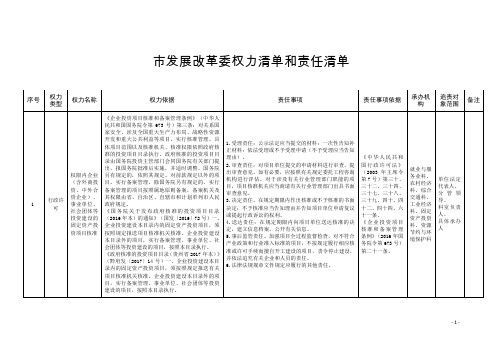 市发展改革委权力清单和责任清单