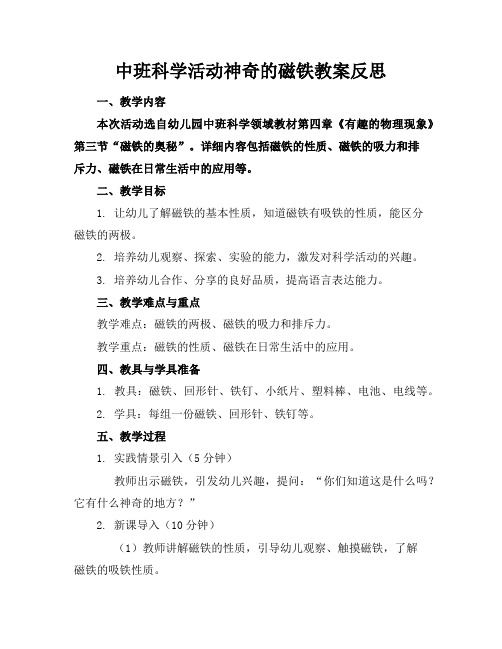 中班科学活动神奇的磁铁教案反思