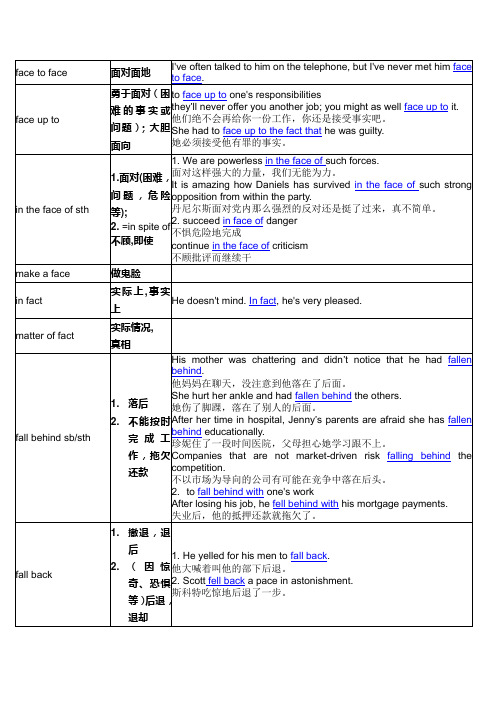 Face等短语以及f开头的短语in case短语