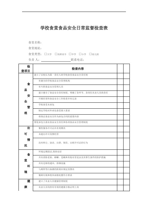 学校食堂食品安全日常监督检查表