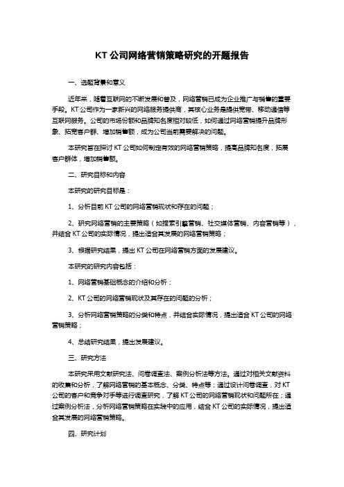 KT公司网络营销策略研究的开题报告