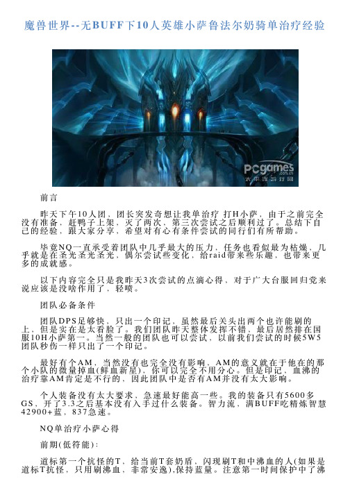 魔兽世界无BUFF下10人英雄小萨鲁法尔奶骑单治疗经验