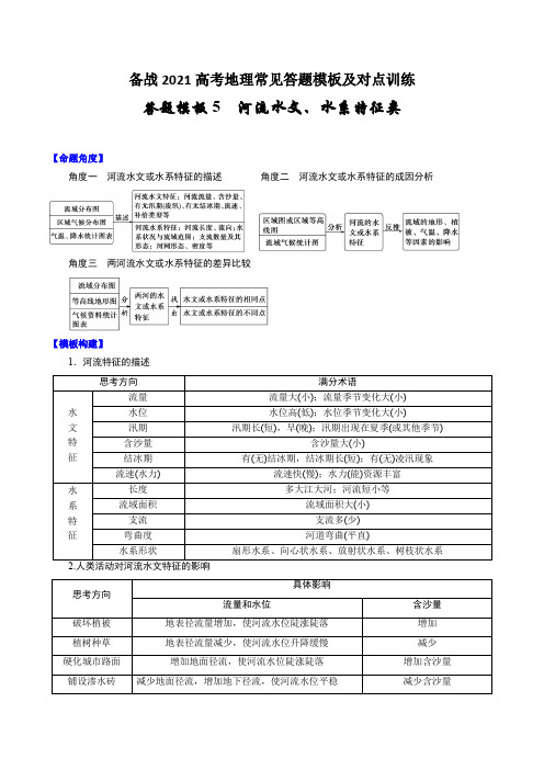 答题模板5 河流水文、水系特征类-备战2021高考地理常见答题模板及对点训练