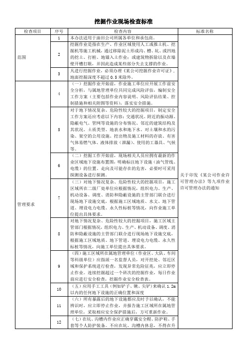 挖掘作业现场检查标准