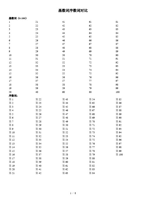 基数词序数词归纳表格对比总结