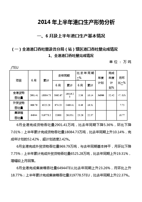 2014年上半年港口生产形势分析