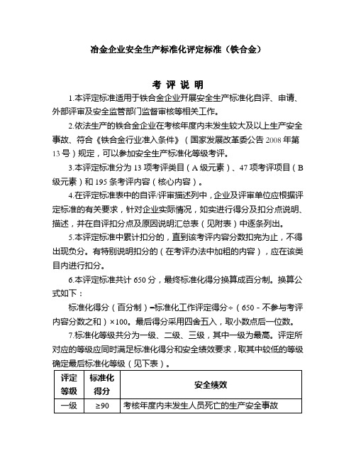 冶金企业安全生产标准化评定标准(铁合金)