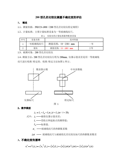 200孔径比较仪测量不确定度评估