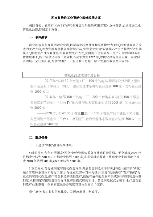 河南省推进工业智能化改造攻坚方案