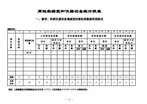 一教学科研仪器设备增减变动情况表数据传送格式