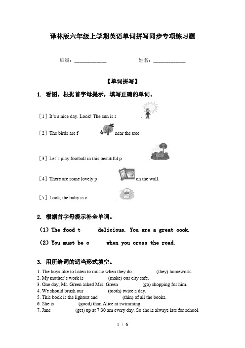 译林版六年级上学期英语单词拼写同步专项练习题