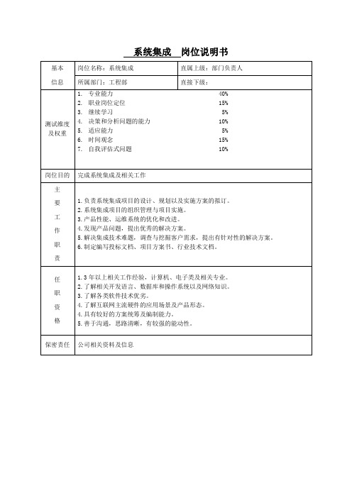 系统集成  岗位说明书