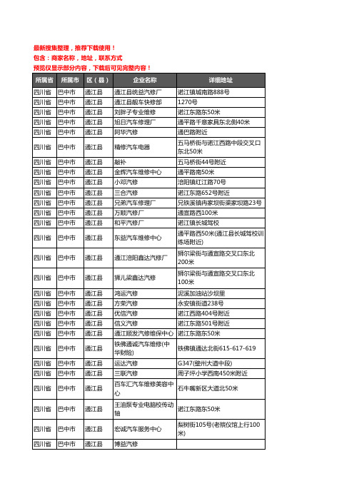 新版四川省巴中市通江县汽车维修企业公司商家户名录单联系方式地址大全43家