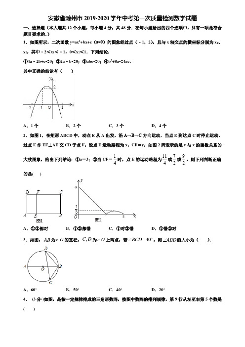 【附5套中考模拟试卷】安徽省滁州市2019-2020学年中考第一次质量检测数学试题含解析