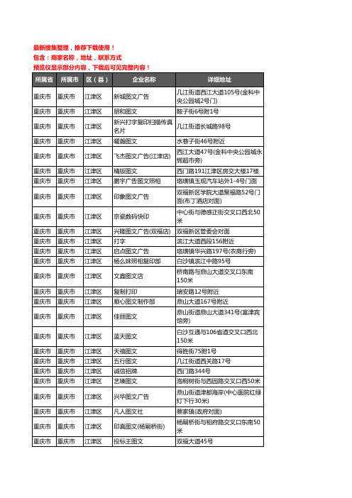 新版重庆市重庆市江津区打印企业公司商家户名录单联系方式地址大全68家