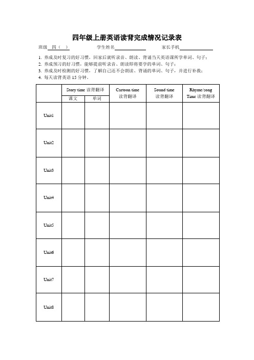 英语读背完成情况记录表