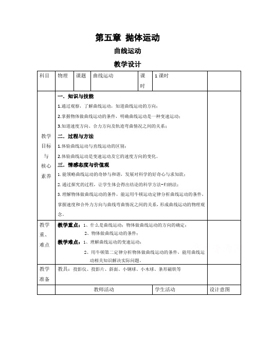 2020-2021学年高中物理人教版(2019)必修二教案：第五章 第一节 曲线运动 